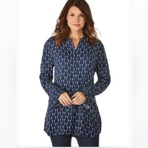 Soft Surroundings Poet Button Front Tunic Blouse Blue Ruffle Sleeve XL Artsy
L